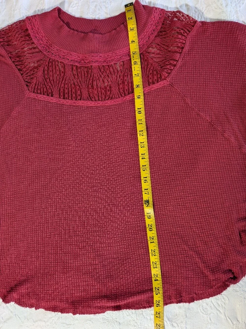Free People Spring Valley Thermal Top in Cochineal Pink Lace Yoke Size Small